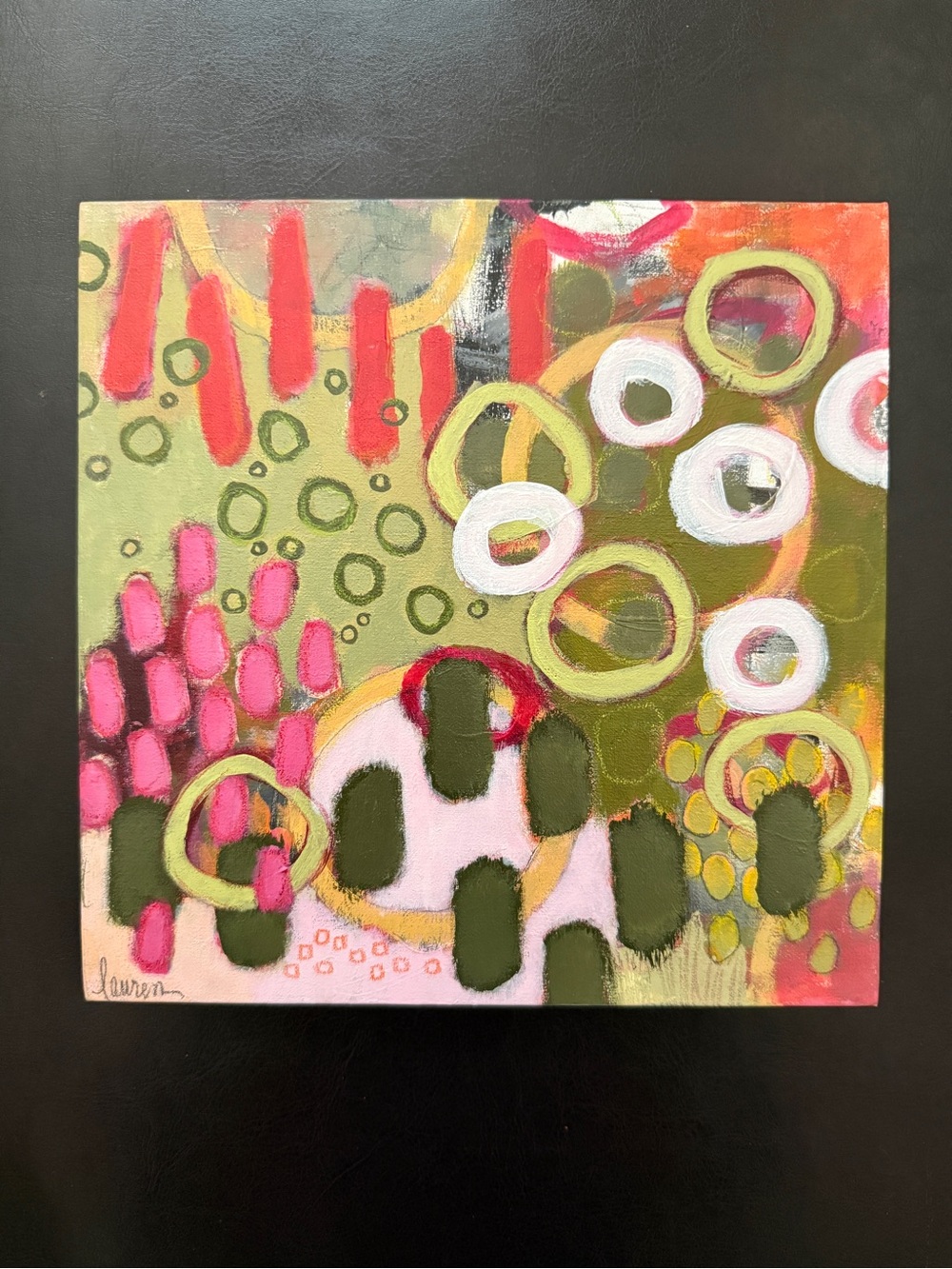 Hand painted Abstract Art 8” x 8” x 1” 
Acrylic on Canvas